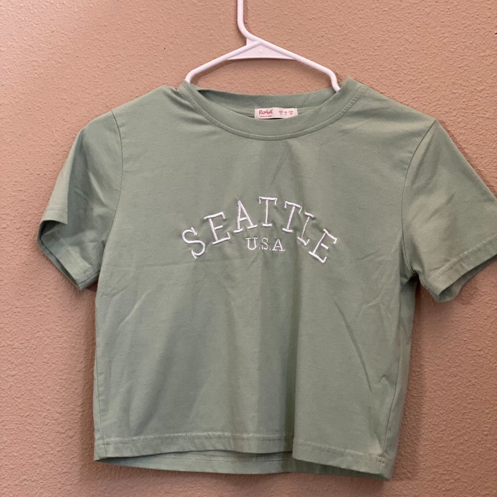 ROMWE Mint Green Cropped Seattle Tee